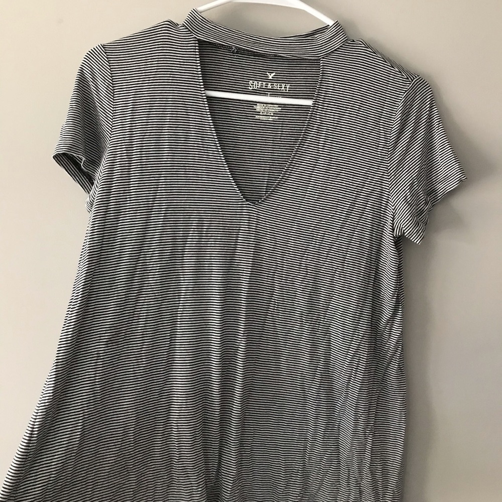 Cut out striped black and white t shirt
